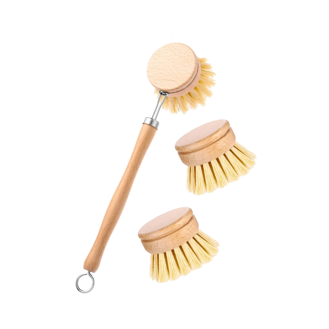 Eco-Friendly Wooden Dish Brush Set with Replaceable Heads