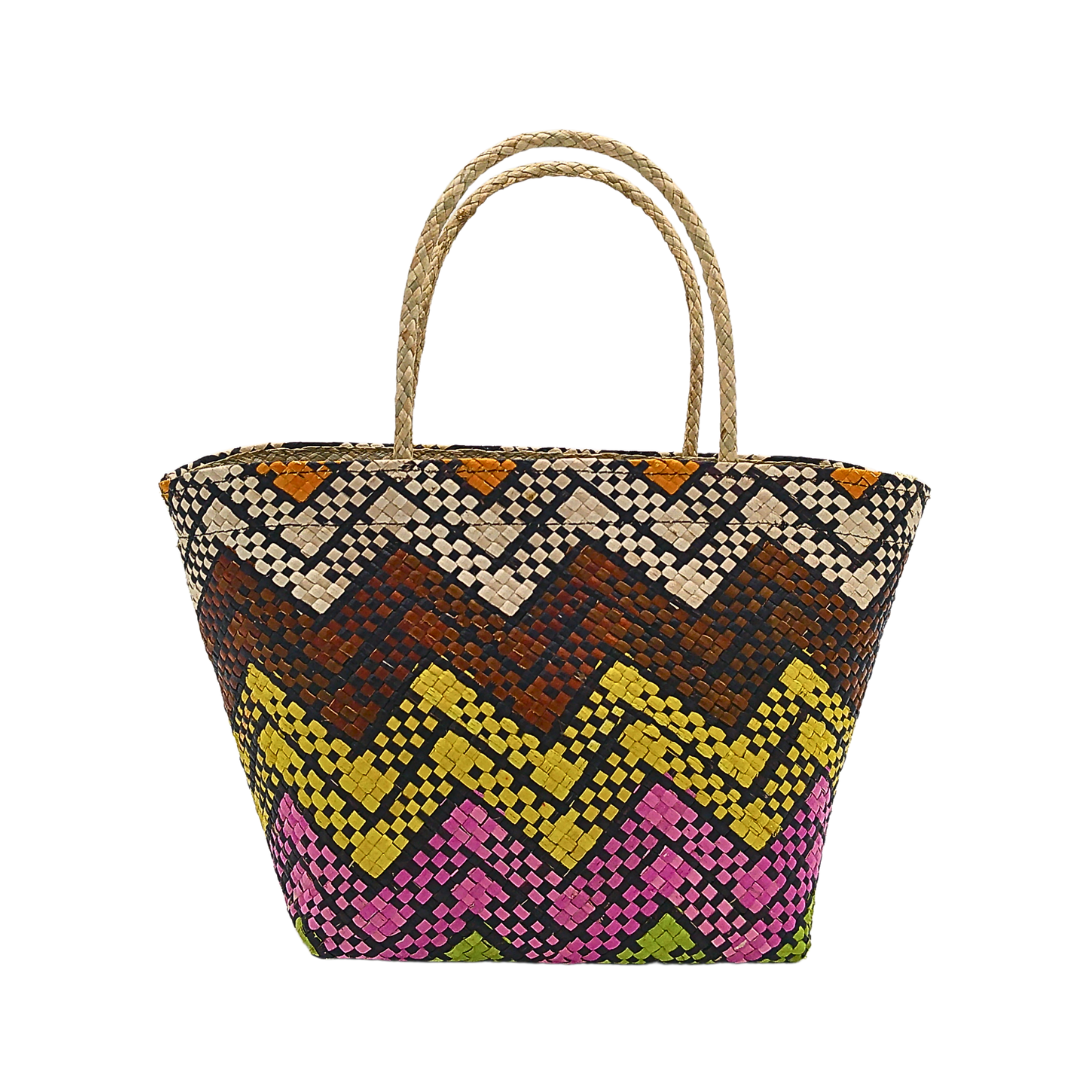 Handwoven Buri Bag with Colorful Chevron Pattern | Eco-Friendly Straw Tote for Summer