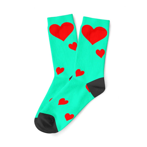 Custom Printed Socks with Couples' Faces and Red Hearts - Personalized