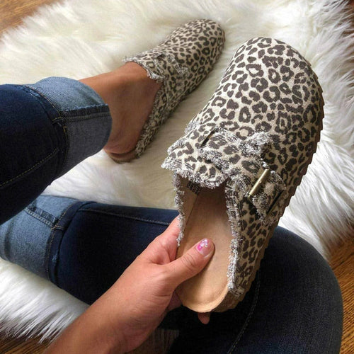 Women's Distressed Canvas Mule Slippers - Casual Slip-On Shoes