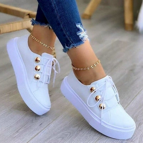 Women's Metallic Platform Sneakers with Decorative Buttons