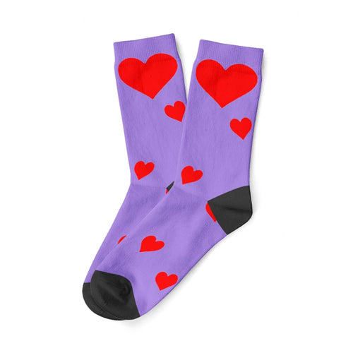 Custom Printed Socks with Couples' Faces and Red Hearts - Personalized