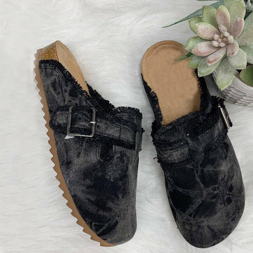 Women's Distressed Canvas Mule Slippers - Casual Slip-On Shoes