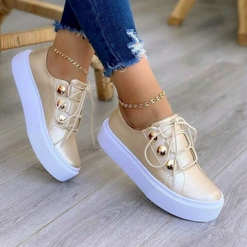 Load image into Gallery viewer, Women&#39;s Metallic Platform Sneakers with Decorative Buttons
