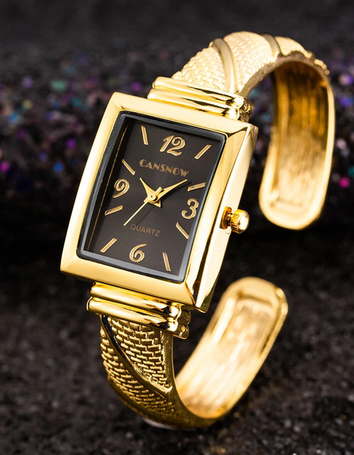 Load image into Gallery viewer, Elegant Gold-Tone Crystal Embellished Square Watch for Women
