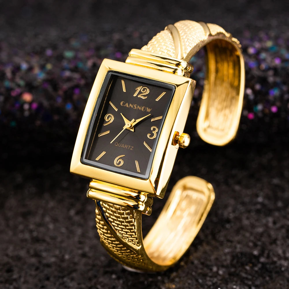 Elegant Gold-Tone Crystal Embellished Square Watch for Women