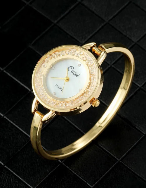 Load image into Gallery viewer, Elegant Women&#39;s Gold-Tone Bracelet Watch with Crystal Accented Bezel
