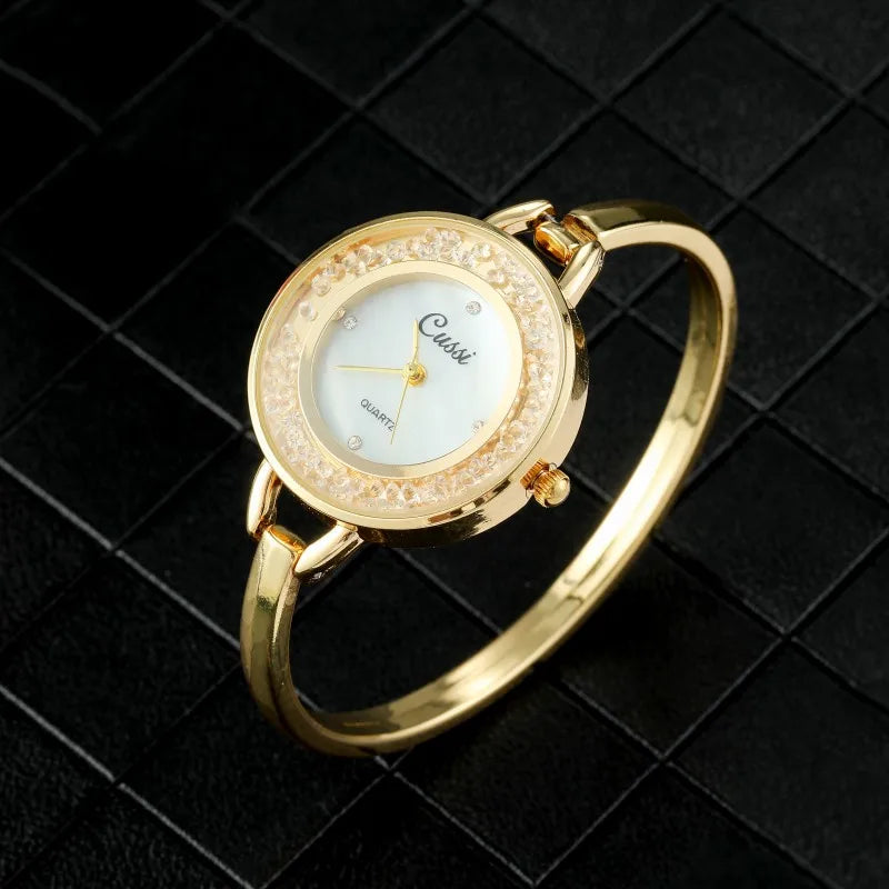 Elegant Women's Gold-Tone Bracelet Watch with Crystal Accented Bezel