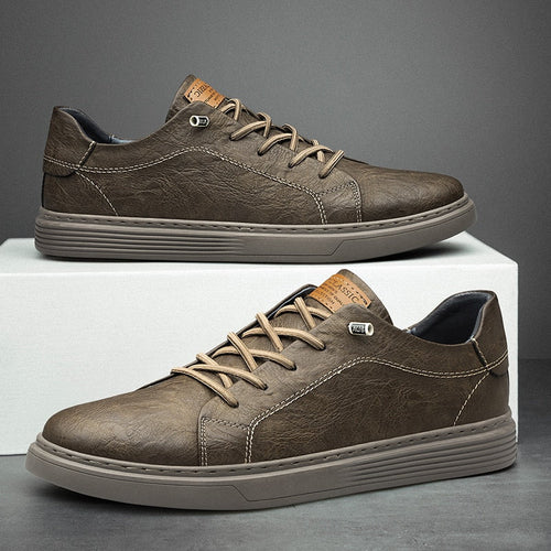 Load image into Gallery viewer, Men&#39;s Leather Casual Sneakers - Stylish Low-Top
