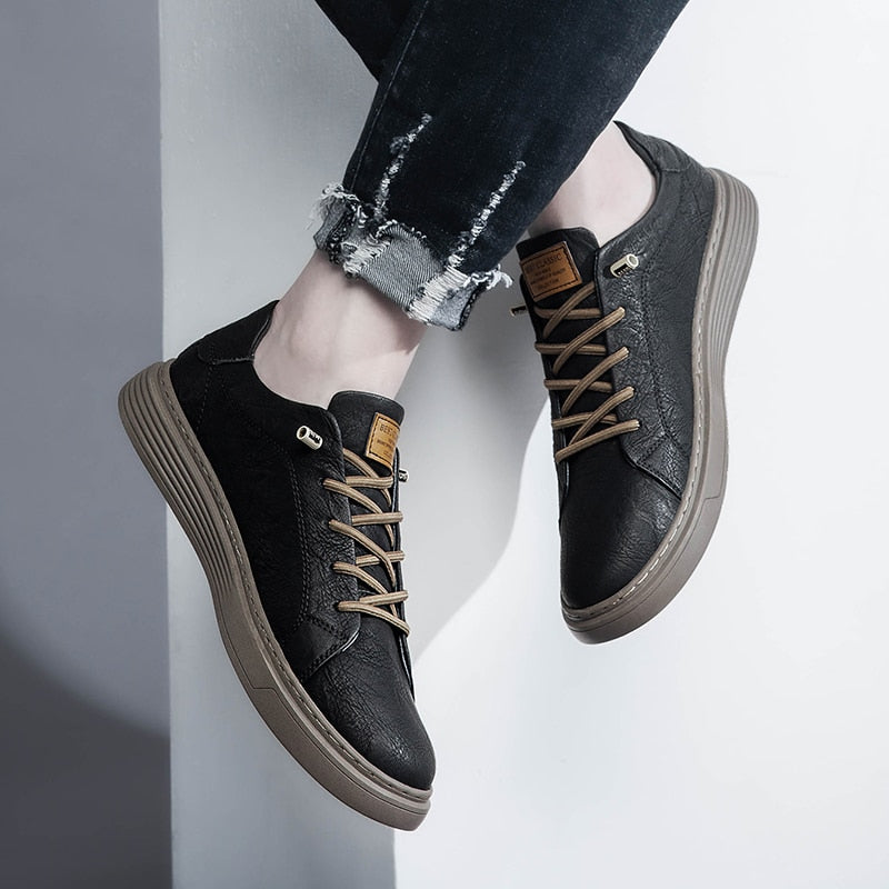 Men's Leather Casual Sneakers - Stylish Low-Top