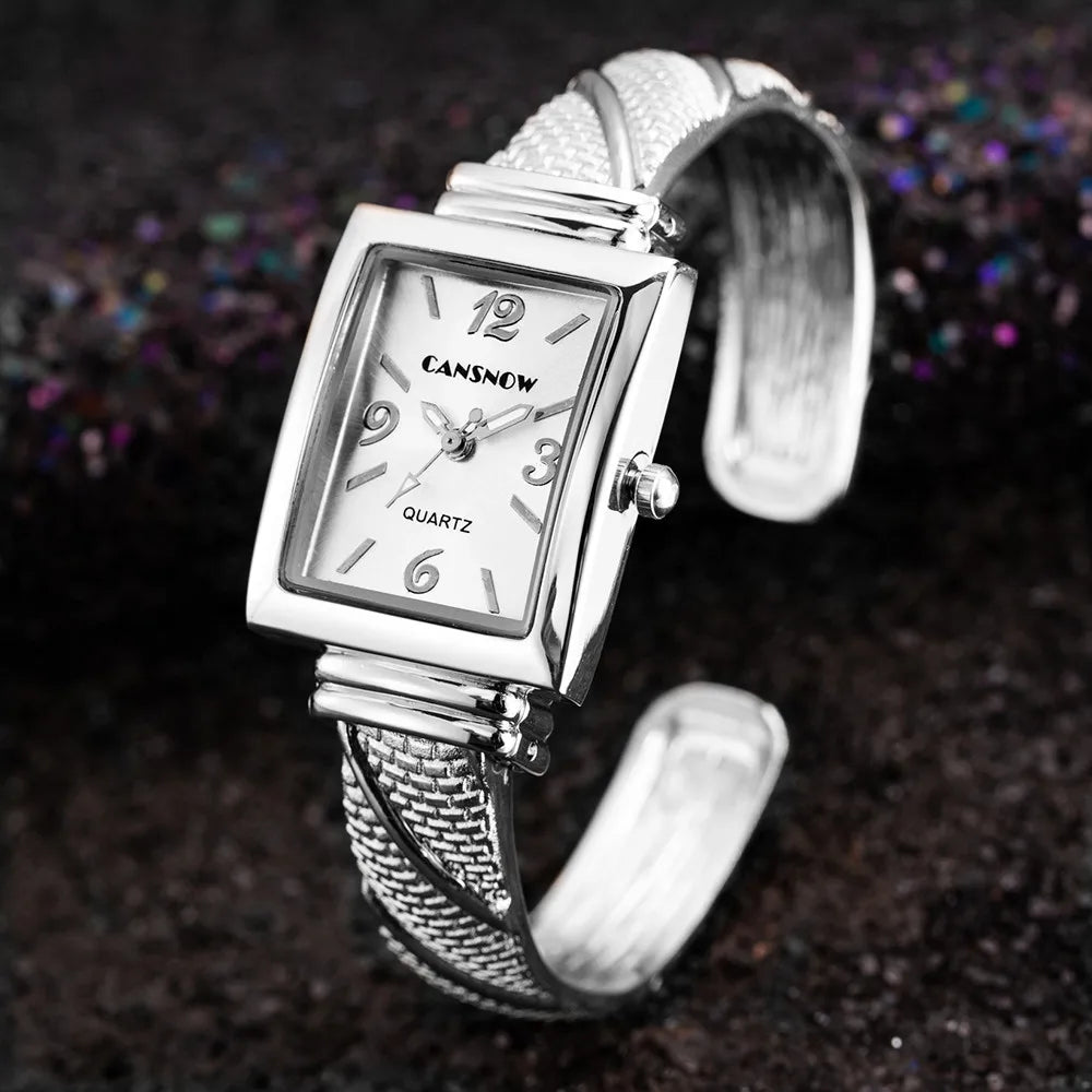 Elegant Gold-Tone Crystal Embellished Square Watch for Women