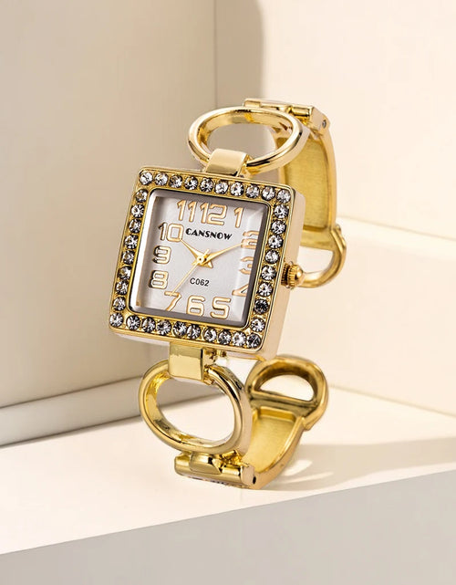 Load image into Gallery viewer, Elegant Gold-Tone Crystal Embellished Square Watch for Women
