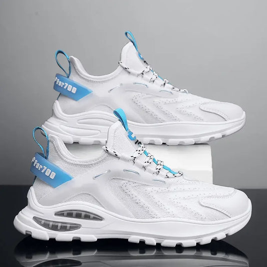 Lightweight Breathable Athletic Shoes in White, Black, and Blue