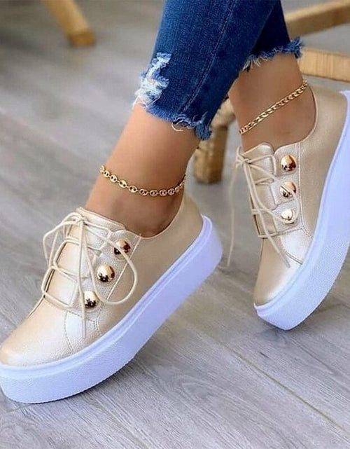 Load image into Gallery viewer, Women&#39;s Metallic Platform Sneakers with Decorative Buttons
