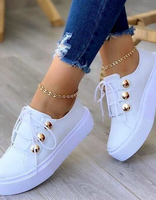 Load image into Gallery viewer, Women&#39;s Metallic Platform Sneakers with Decorative Buttons
