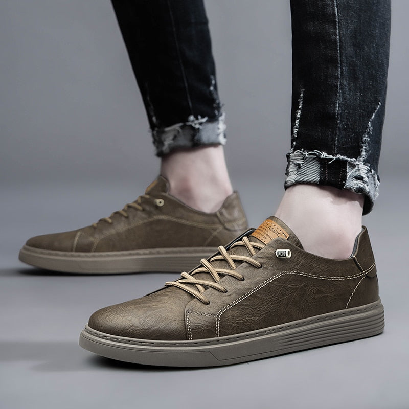 Men's Leather Casual Sneakers - Stylish Low-Top