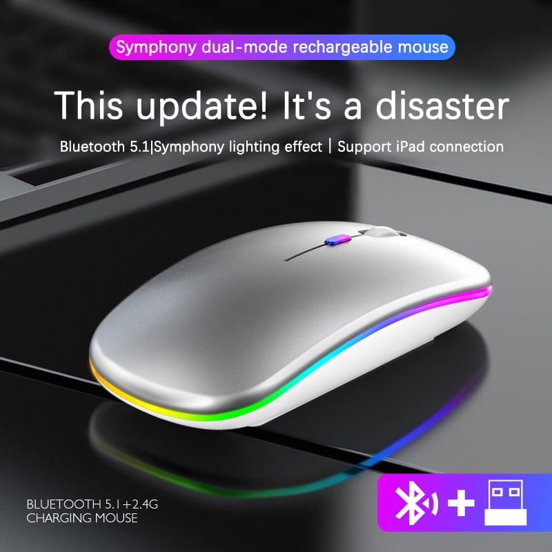 Wireless Rechargeable Bluetooth Mouse with RGB LED Backlight