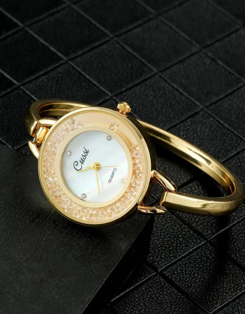 Load image into Gallery viewer, Elegant Women&#39;s Gold-Tone Bracelet Watch with Crystal Accented Bezel
