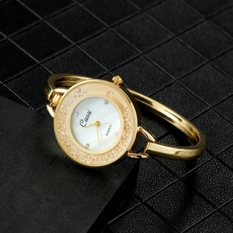 Elegant Women's Gold-Tone Bracelet Watch with Crystal Accented Bezel