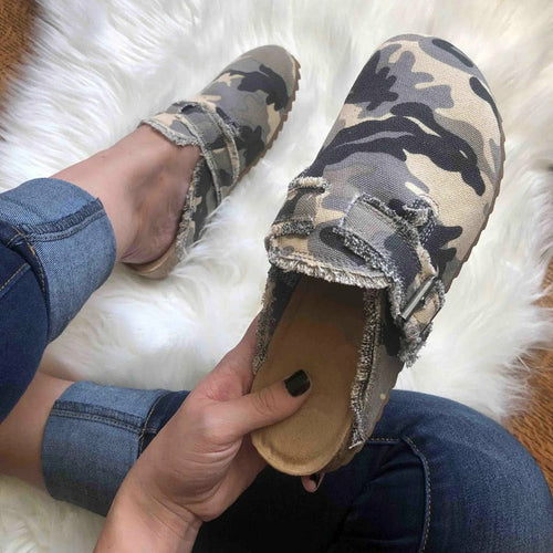 Load image into Gallery viewer, Women&#39;s Distressed Canvas Mule Slippers - Casual Slip-On Shoes
