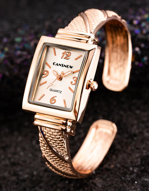 Load image into Gallery viewer, Elegant Gold-Tone Crystal Embellished Square Watch for Women
