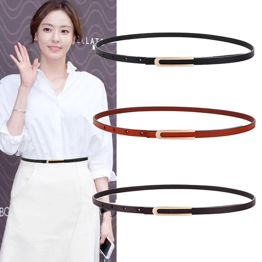 Women's Slim Leather Belt with Elegant Minimalist Buckle