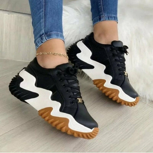 Load image into Gallery viewer, Women&#39;s Chunky Wave Sole Sneakers | White and Navy Blue Shoes
