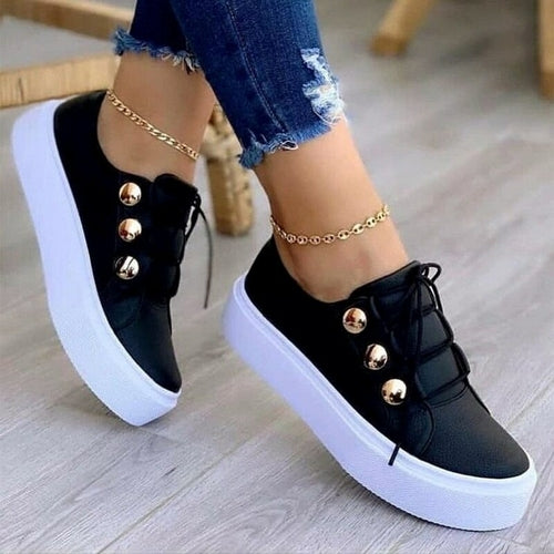 Women's Metallic Platform Sneakers with Decorative Buttons