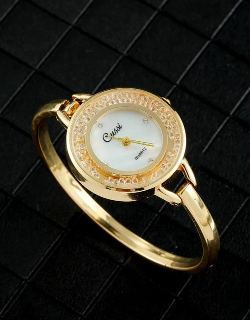 Load image into Gallery viewer, Elegant Women&#39;s Gold-Tone Bracelet Watch with Crystal Accented Bezel
