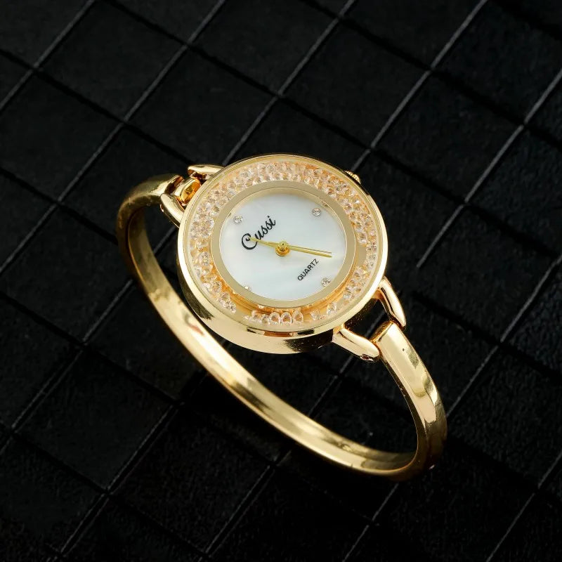 Elegant Women's Gold-Tone Bracelet Watch with Crystal Accented Bezel