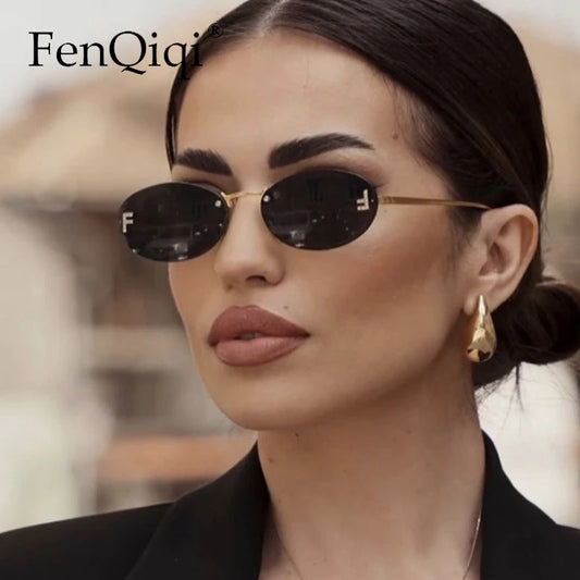 Rimless Oval Sunglasses for Women – Elegant Gradient Lenses