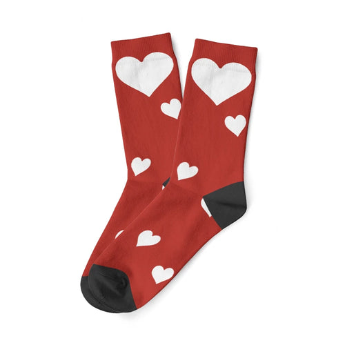 Load image into Gallery viewer, Custom Printed Socks with Couples&#39; Faces and Red Hearts - Personalized
