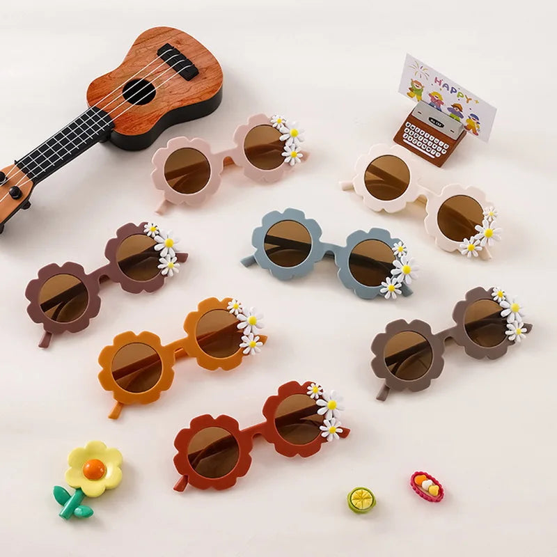 Korean 2024 New Children Sunglasses Daisy Round Cute Sun Glasses Boys