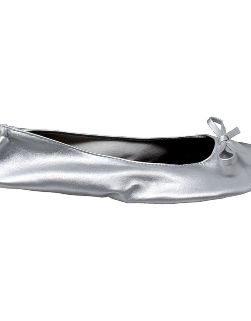 Load image into Gallery viewer, Women&#39;s Silver Satin Ballet Flats with Bow | Slip-On Ballerina Shoes
