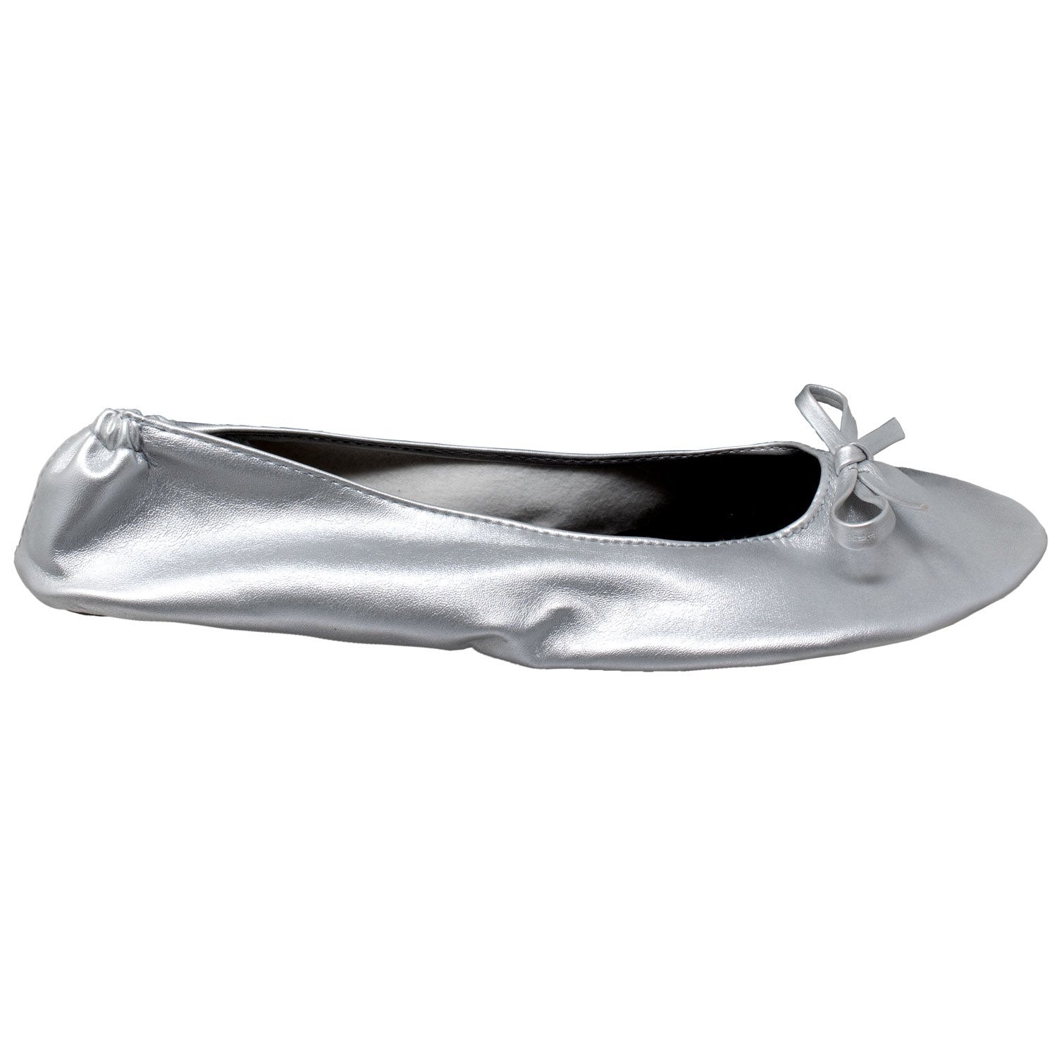 Women's Silver Satin Ballet Flats with Bow | Slip-On Ballerina Shoes