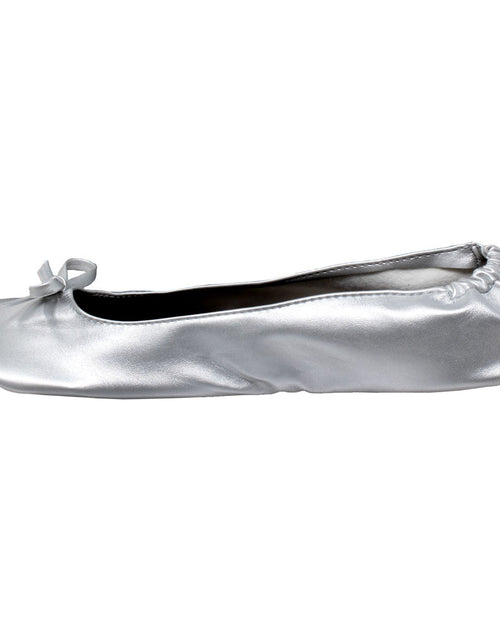 Load image into Gallery viewer, Women&#39;s Silver Satin Ballet Flats with Bow | Slip-On Ballerina Shoes
