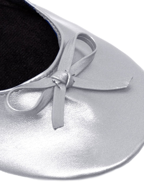 Load image into Gallery viewer, Women&#39;s Silver Satin Ballet Flats with Bow | Slip-On Ballerina Shoes
