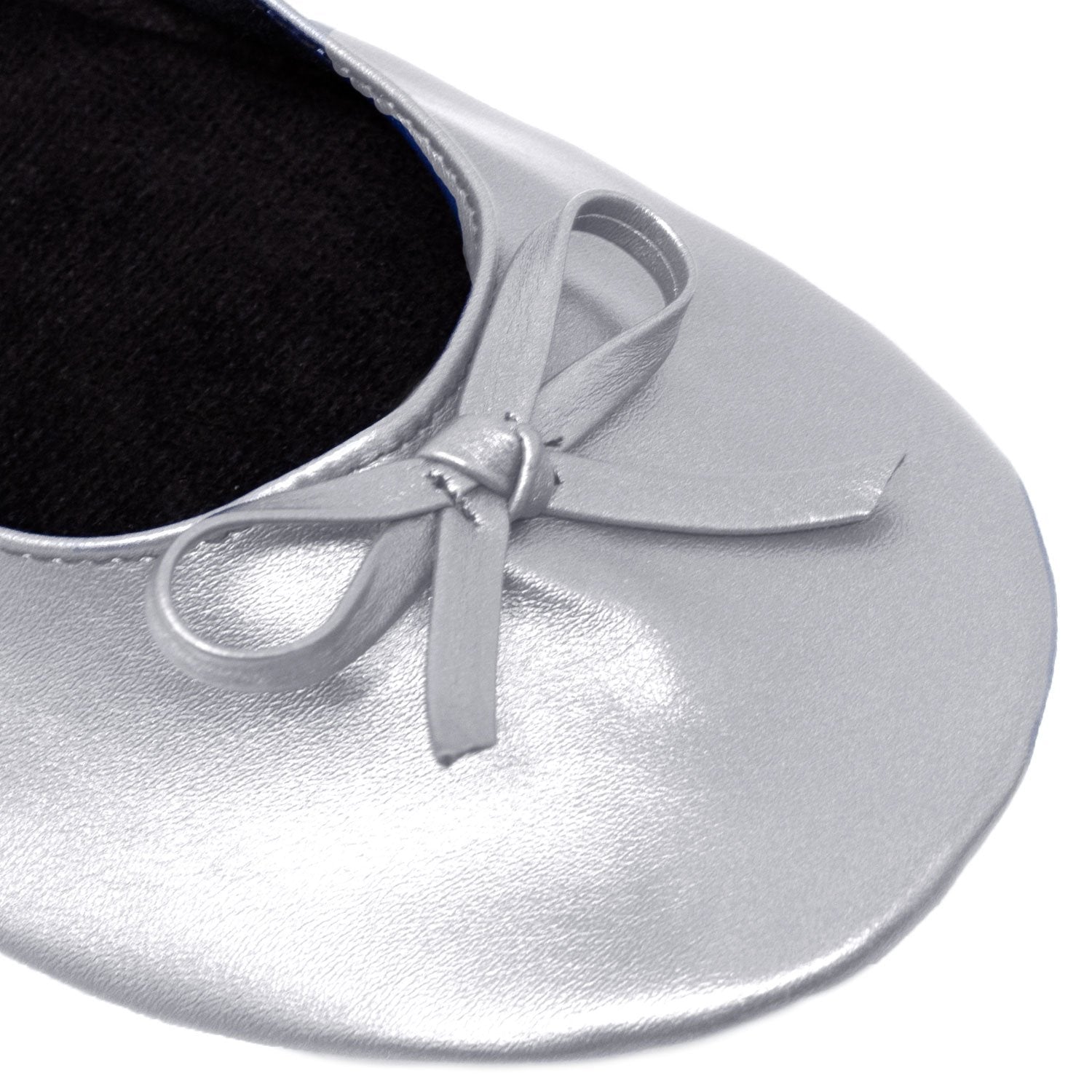 Women's Silver Satin Ballet Flats with Bow | Slip-On Ballerina Shoes