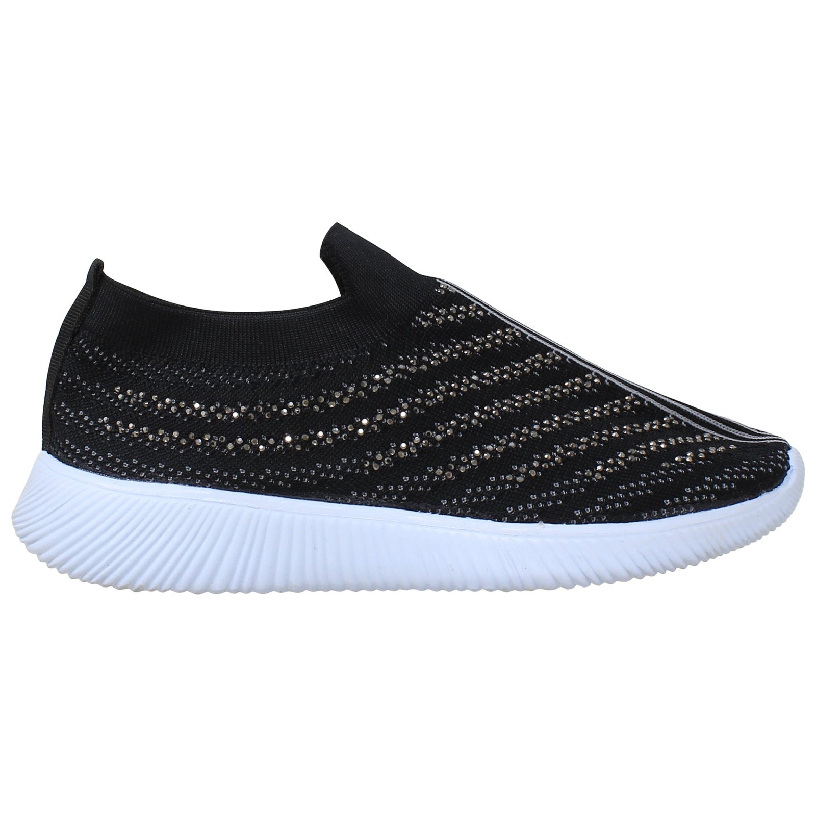 Women's Slip-On Knit Sneakers with Rhinestone Detailing