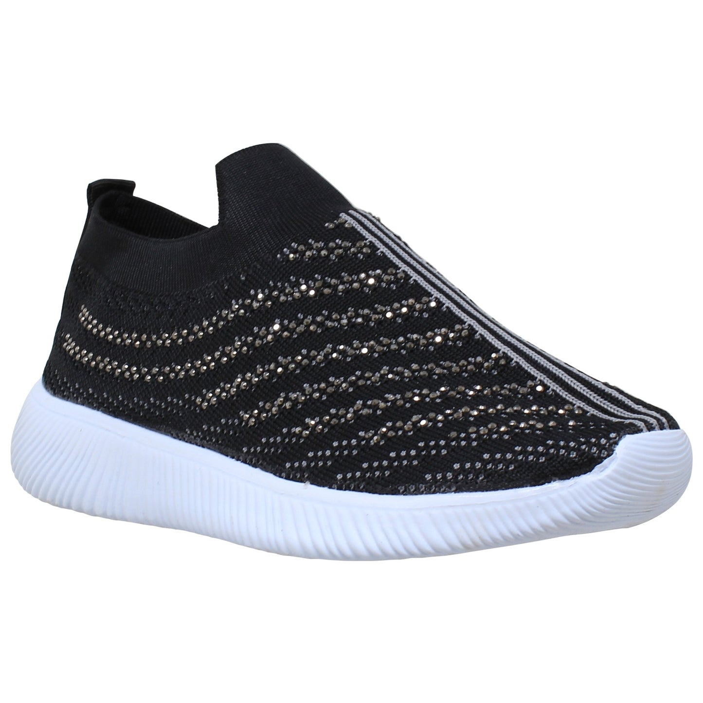 Women's Slip-On Knit Sneakers with Rhinestone Detailing