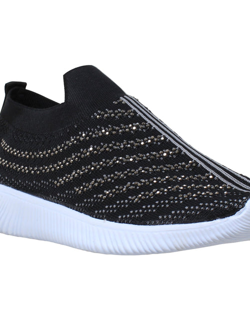 Load image into Gallery viewer, Women&#39;s Slip-On Knit Sneakers with Rhinestone Detailing
