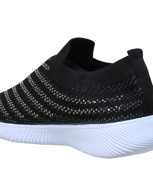 Load image into Gallery viewer, Women&#39;s Slip-On Knit Sneakers with Rhinestone Detailing
