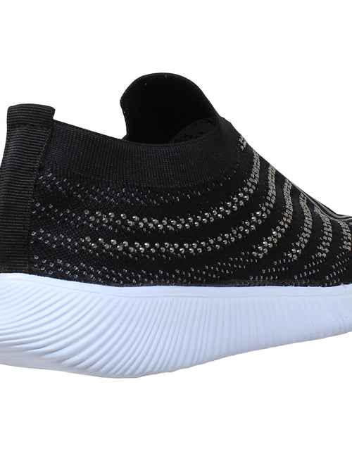 Load image into Gallery viewer, Women&#39;s Slip-On Knit Sneakers with Rhinestone Detailing
