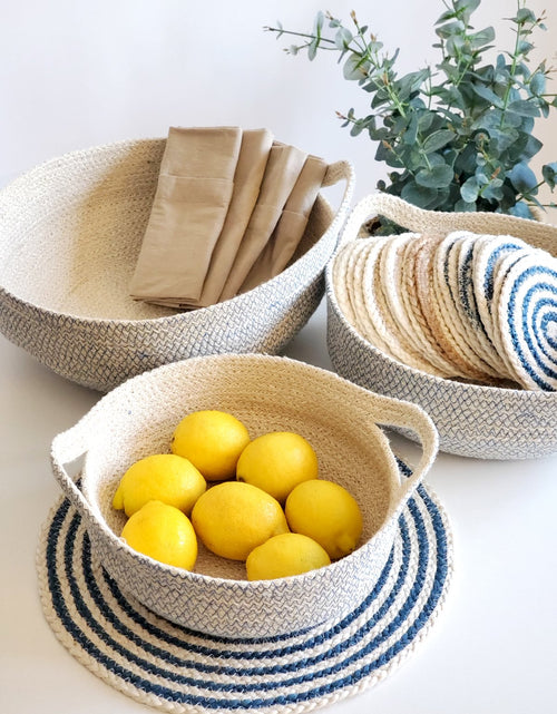 Load image into Gallery viewer, Round Woven Storage Baskets with Handles – Handcrafted Cotton Rope
