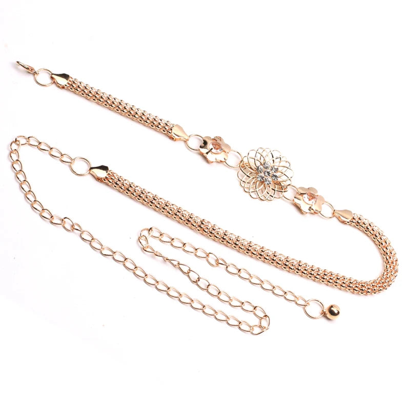 Women's Floral Chain Belt with Rhinestone Flower Charm