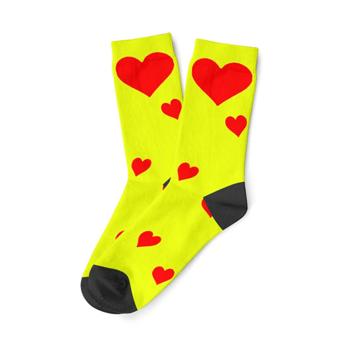 Custom Printed Socks with Couples' Faces and Red Hearts - Personalized