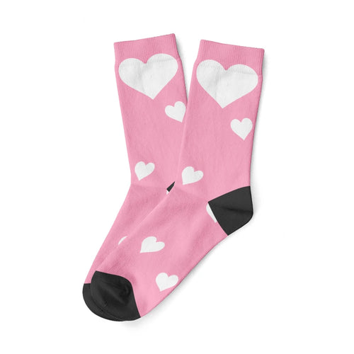 Custom Printed Socks with Couples' Faces and Red Hearts - Personalized