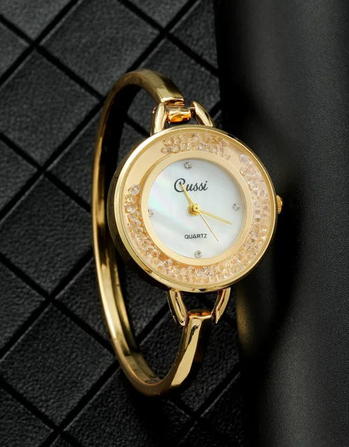 Load image into Gallery viewer, Elegant Women&#39;s Gold-Tone Bracelet Watch with Crystal Accented Bezel
