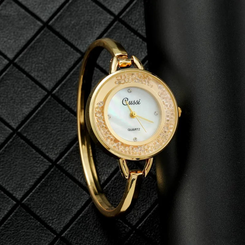 Elegant Women's Gold-Tone Bracelet Watch with Crystal Accented Bezel