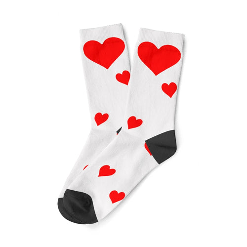 Load image into Gallery viewer, Custom Printed Socks with Couples&#39; Faces and Red Hearts - Personalized
